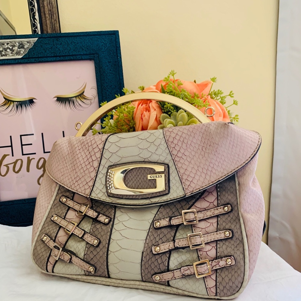 Guess Otilia Half Flap Python Embossed Handbag - image 3